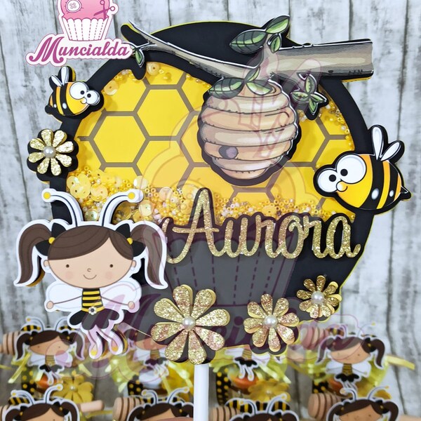 Cake topper, shaker card, fake cake topper, bee topper cake, bee party, bee decoration, bee party theme, bee topper, scenographic cake