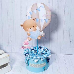 Centrotavola Battesimo ORSETTO E MONGOLFIERA, decorazioni Battesimo, centrotavola Battesimo bimbo, decorazioni artigianali per eventi