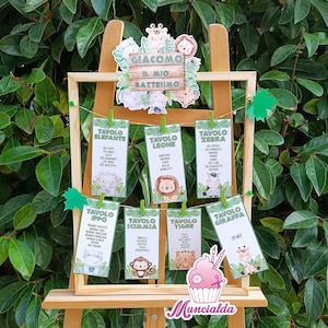 Cartoncini per Tableau de mariage tema SAFARI, Tableau Battesimo, cartellini segnaposto Battesimo, Battesimo safari, cartoncini per tableau