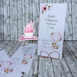 Cartoncini per tableau de mariage, cartoncino segnaposto, cartoncino tableau, tableau battesimo, cartellini tableau, battesimo mongolfiera