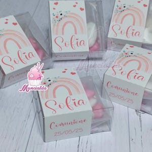 Scatoline porta confetti in pvc modello ARCOBALENO, portaconfetti Comunione, scatoline confetti Cresima, feste tema arcobaleno