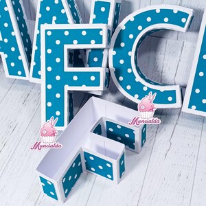 Scatole lettere 3D, lettere contenitori decorative, confettiere a forma di lettere 3D, portaconfetti in cartoncino a pois, lettere 3D