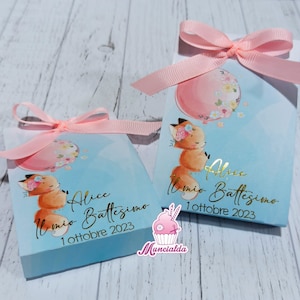 Cartoncini porta confetti VOLPINA CON PALLONCINO, Portaconfetti nascita fai da te, Bomboniere nascita, Sacchetti confetti Battesimo