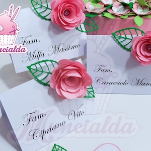 Segnaposto matrimonio modello ROSA, cavaliere segnaposto, cavaliere segnatavolo, segnaposto con rosa, segnaposto comunione, rosa 3D in carta