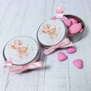 Scatoline in latta porta confetti, scatoline in latta personalizzate, scatoline confetti Battesimo, Battesimo orsetto con palloncini