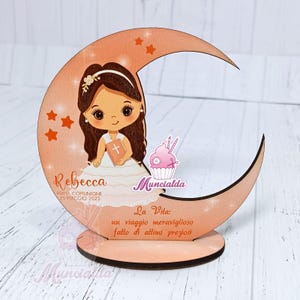 Bomboniere Comunione bambina, Luna in legno con bimba Prima Comunione, bomboniere in legno, bomboniere artigianali, Comunione bambina
