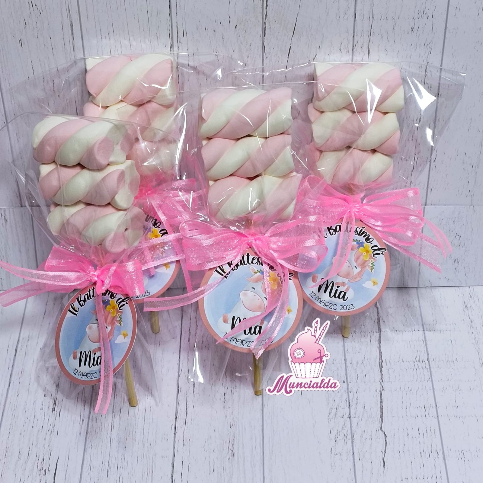 Spiedini marshmallow personalizzati, marshmallow su spiedino, Battesimo  bomboniere, marshmallow Battesimo, stecca caramelle marshmallow -   Italia
