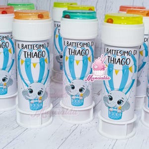 Bolle di sapone personalizzate, party kit ELEFANTINO, gadget fine festa bimbi, regalino fine festa, ricordino di Battesimo per bimbi