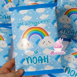Sacchetti patatine NUVOLETTA E ARCOBALENO, patatine personalizzate, sacchetto patatine, articoli per allestimenti, 1 compleanno, feste bimbi