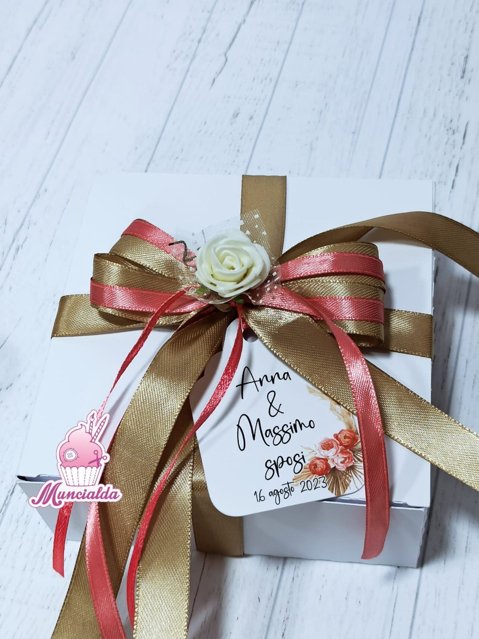 Grucce Personalizzate Per Matrimonio In Legno Incise - Damigelle, Bomboniere, Regalo Nozze Con Nome E Data, Rovere/Bianco/Nero