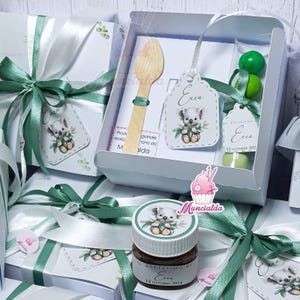 Nutelline personalizzate KOALA verde salvia, bomboniere nutelline cucchiaino inciso, bomboniere Battesimo bimbo koala, bomboniere nascita