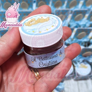 Nutelline personalizzate mongolfiera e orsetto, bomboniere Battesimo ORSETTO, nutelline personalizzate, bomboniera artigianale nascita
