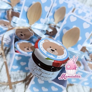 Bomboniere marmellatine tema orsetto, bomboniere Battesimo, bomboniere gastronomiche Battesimo, bomboniere artigianali Battesimo bimbo