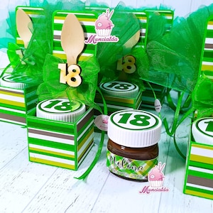Nutelline bomboniere 18 anni, bomboniere personalizzate 18 anni, bomboniere artigianali gastronomiche, nutelline 18 anni con confetti