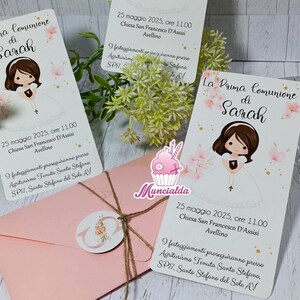 Inviti prima Comunione bambina, inviti partecipazioni cartacee, partecipazioni in carta, partecipazioni Prima Comunione, Comunione bimba