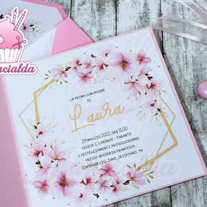 Partecipazioni Prima Comunione, partecipazioni in carta, inviti in carta, Inviti Comunione ragazza, inviti partecipazioni tema fiori