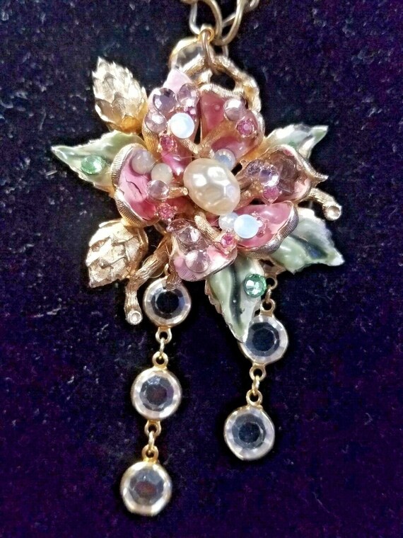 CORO Enamel Necklace Flower Pearl Vintage Necklace