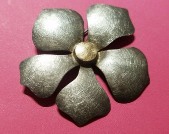 RARE Sterling Silver 14k Yellow Gold FLOWER Brooch Pin Signed