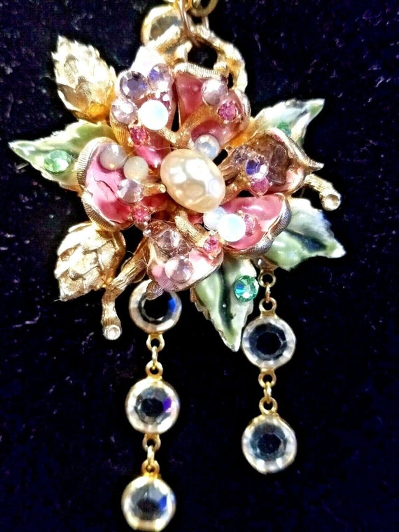 CORO Enamel Necklace Flower Pearl Vintage Necklace
