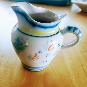 Creamer Henriot Quimper France  Breton Woman Vintage Hand Painted Pottery - Marking Unique -  6oz Syrup Jug Pitcher