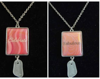 Celebrate/Fabulous Reversible - Hawaiian Sea Glass Necklace Beach Glass Sea Glass Jewelry Double Sided