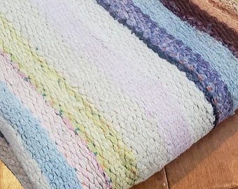 Vintage Farmhouse Handmade Rag Rug Multi-Color Stripe Flatweave Design 47" L x " 22W
