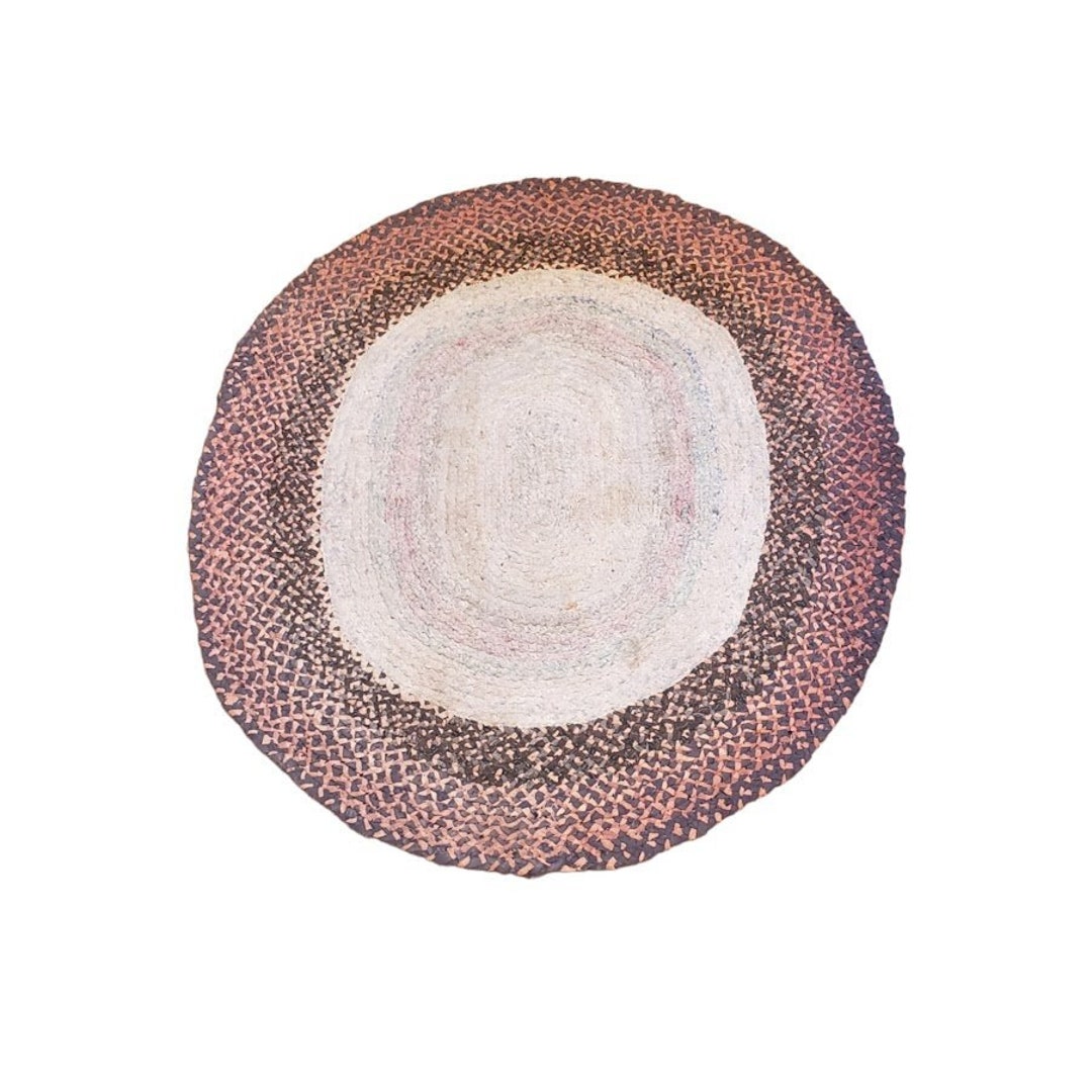 Vintage Braided Rug 44 X 37.5 Oval Rug, Multicolor Oval Rug, Oval Braided Rug, Hand Woven, Round