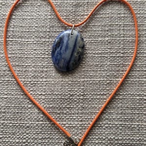 Sunset Sodalite Focal Point Necklace - Statement Gemstone Pendant - Blue Orange Stone Jewelry