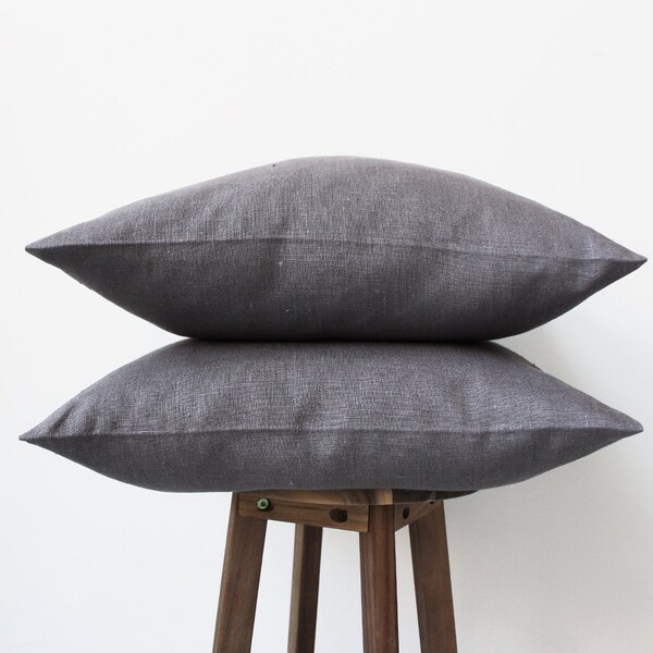 2 Grey linen pillow covers, 20x20 Natural linen Eco friendly home decor, 50x50cm Decorative Pillows