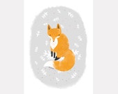 Winter Fox, A4 art print illustration 8x11"