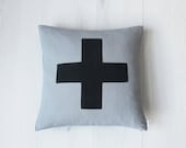 Grey Swiss Cross pillow cover, Softened Linen, Throw pillow Decorative pillow, Grey linen pillow