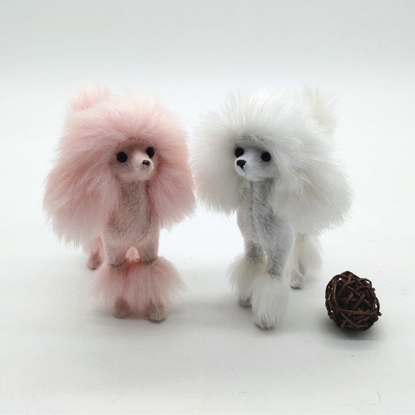 Plush Miniature Poodle 4'' for Fashion Doll, Dollhouse Pet, Poodle Decor, Mini size Poodle Collectible, Adorable Figurine, Dog Lover Gift