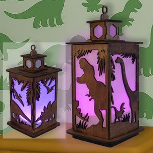 Dinosaur Night Light for Kids – Wooden Lantern with Dinosaur Design – Nursery Decor with LED Light – Handmade Room Lamp