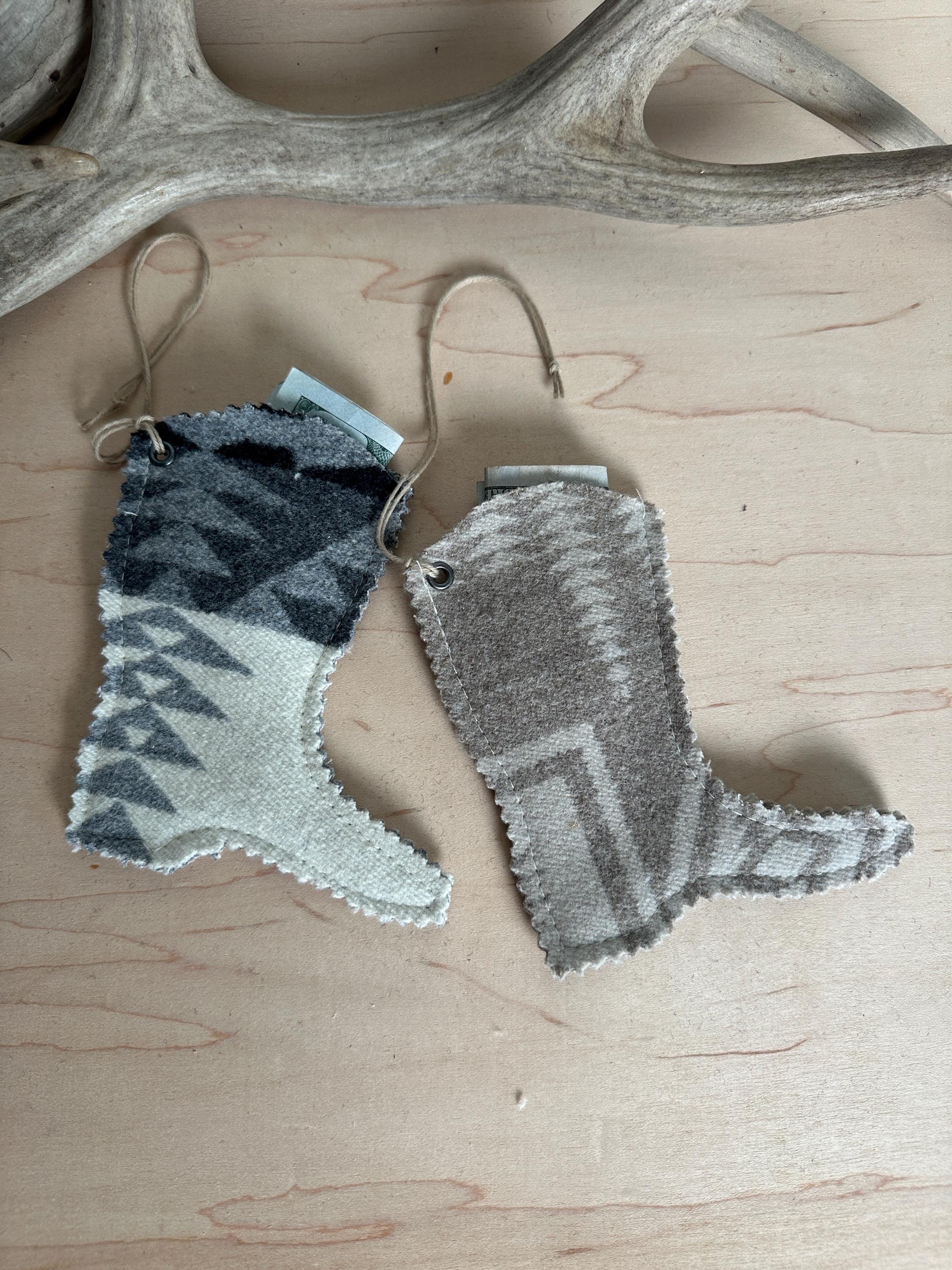 Western Boot Shaped Wool Gift Card Holders and Christmas Ornaments