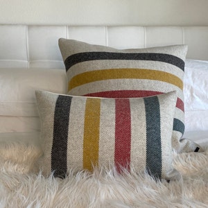 Glacier National Park wool pillow cover, cabin stripe pillow cover, made to order