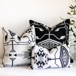 Tsi Mayoh Black and White Wool Pillow Cover: Southwestern Aztec Lumbar Sham