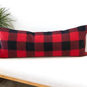 Rob Roy Buffalo Check Wool Pillow Cover - Red and Black Adirondack style Plaid Long Lumbar Throw Pillow - Cabin Decor