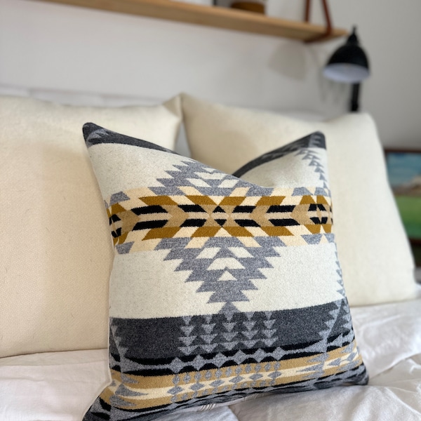 Rancho Arroyo Silver wool pillow covers, southwestern pillow cover, black, tan, gray and ivory pop of color made to order throw pillowcase