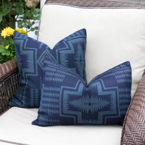 Harding Indigo Outdoor Pillow Cover, Navy Southwestern Waterproof Cushion Sunbrella fabric (Made to Order)