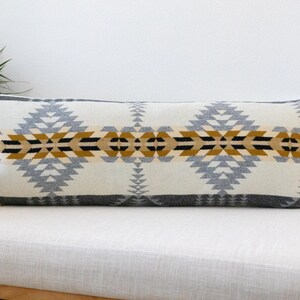 Rancho Arroyo Wool Long Lumbar Pillow Cover, Geometric Jacquard Cushion
