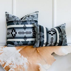 Black & Gray Heritage Wool Pillow Cover: Southwestern Stripe Throw Pillow