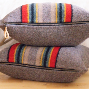 Yakima Camp Blanket wool pillow cover in mineral umber, striped red and brown throw pillowcase, rustic southwestern decor, (made to order)