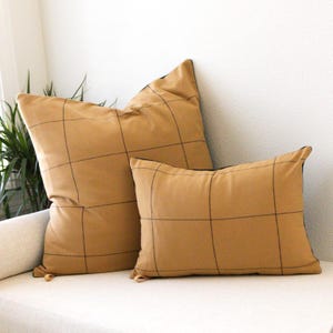 Poszewka na poduszkę z wełny w kratę Euro Sham Camel Black Windowpane Lumberjack Neutral Throw Pillow Case