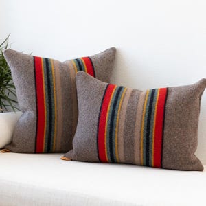Yakima Camp Stripe Mineral Umber Wool Pillow Cover: brown blanket weight custom cushion (Made to Order)
