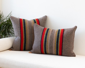 Yakima Camp Stripe Mineral Umber Wool Pillow Cover: brown blanket weight custom cushion (Made to Order)