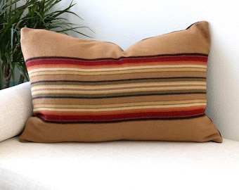 Funda de almohada de lana a rayas: decoración de cabaña del oeste (16 x 26)