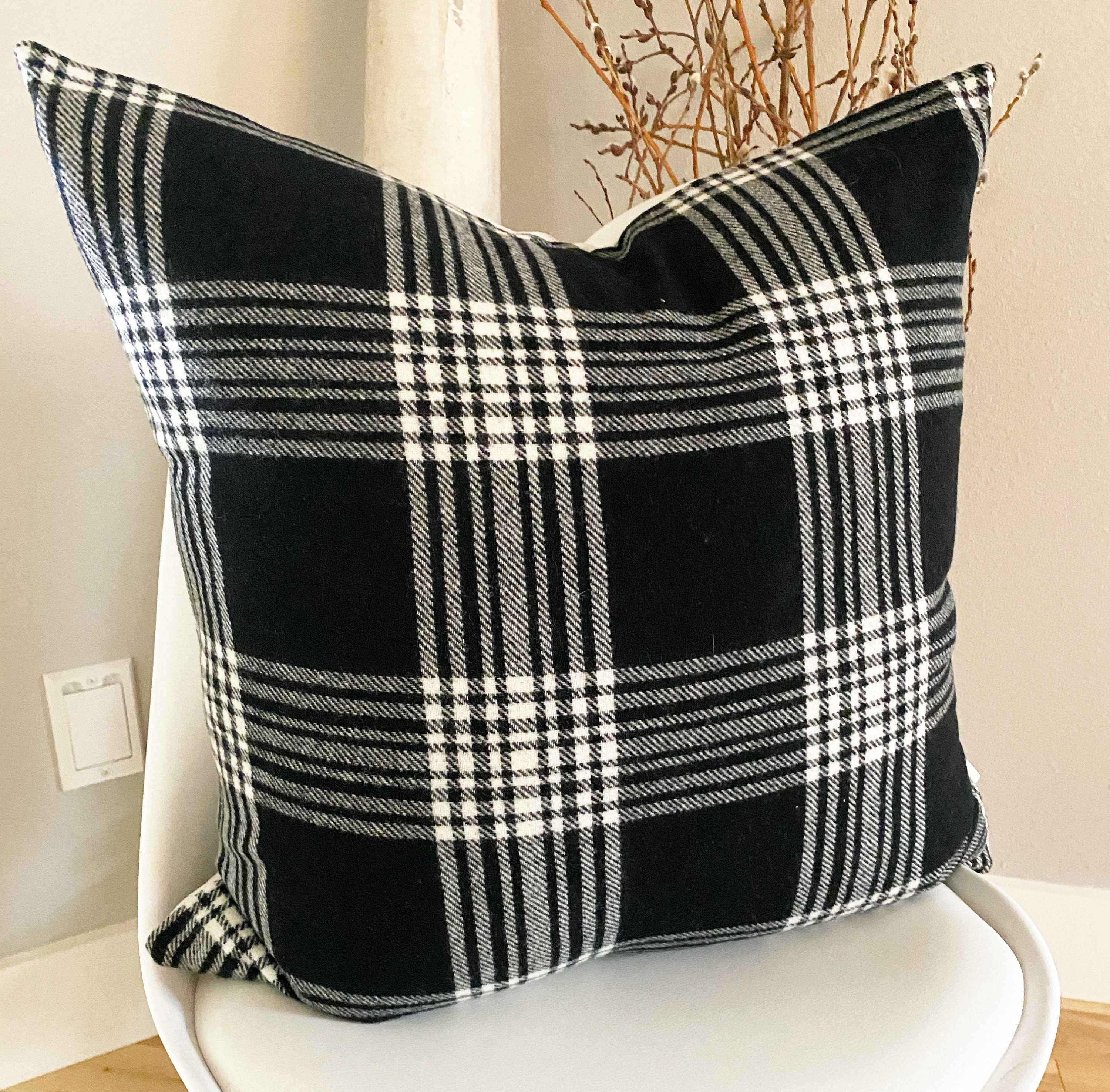 Black and white plaid pillow cover in Pendleton wool Modern Etsy