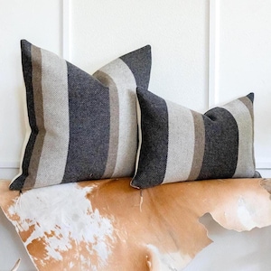 Midnight Navy Stripe Heritage Wool Pillow Cover: Modern Throw Pillow