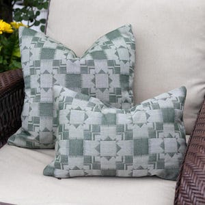 Silver Lake Pine Indoor Outdoor Pillow Cover, Green Gray Textured Cushion, Washable Performance Fabric (Made to Order)
