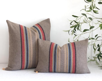 Yakima Camp Stripe Merino Wool Pillow cover in Mineral Umber, custom cushion